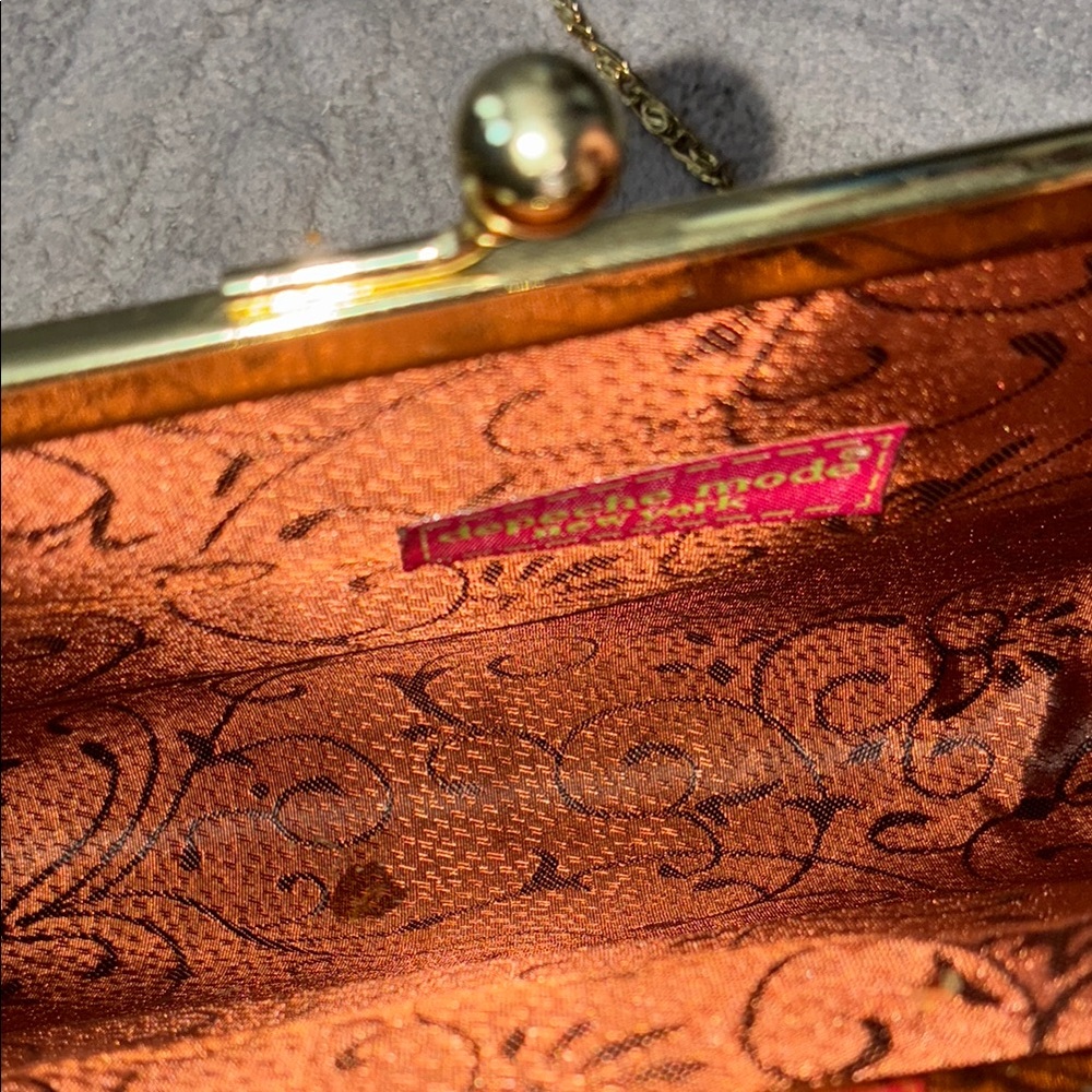 Brown and Gold Clutch with Chain Strap - Picture 3 of 10